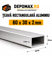 Teava rectangulara aluminiu 80 x 30 x 2 mm, 6 metri (EN AW-6060)